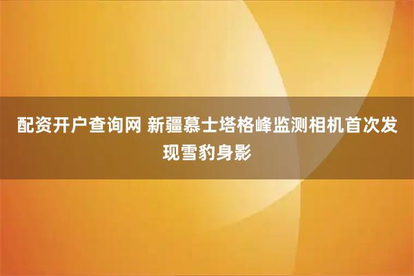 配资开户查询网 新疆慕士塔格峰监测相机首次发现雪豹身影